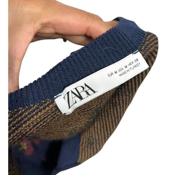 Zara Navy Blue Floral Knit Bralette Crop Top / Size-Medium - Picture 8 of 8